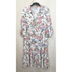 Linda Anderson Boho Cottagecore Garden Floral Tiered Midi Dress XXL 3/4 Sleeve